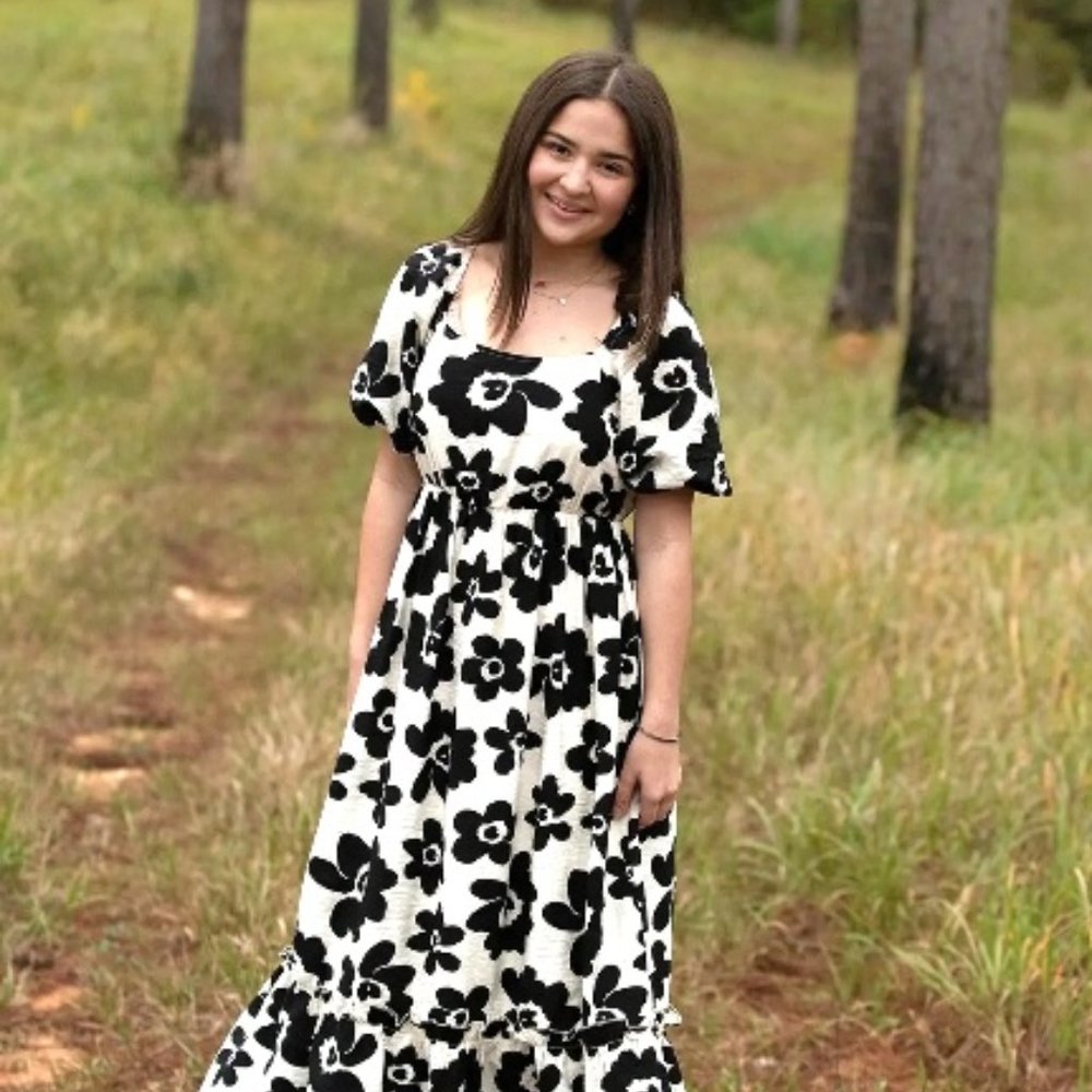 Off White Maxi dress with black floral